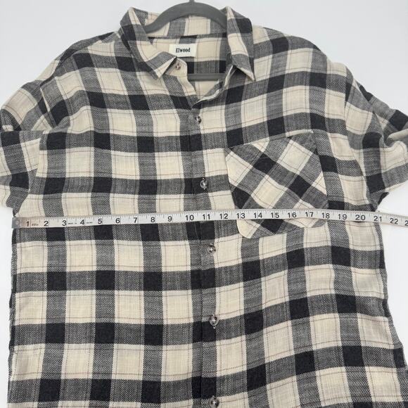 Elwood Mens Riker Plaid Short Sleeve Button Up Shirt Rayon Gray Cream Medium - Picture 10 of 11